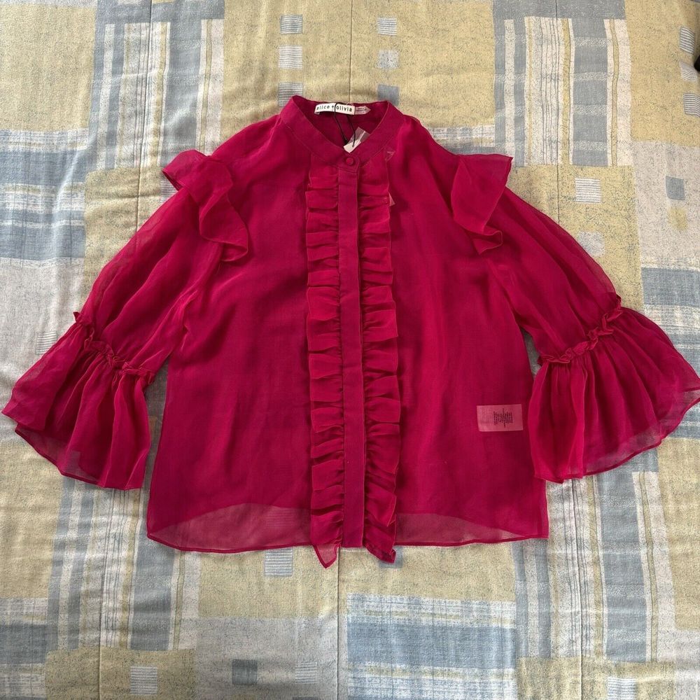 Alice + Olivia Silk Rasberry Womens Blouse Top Large